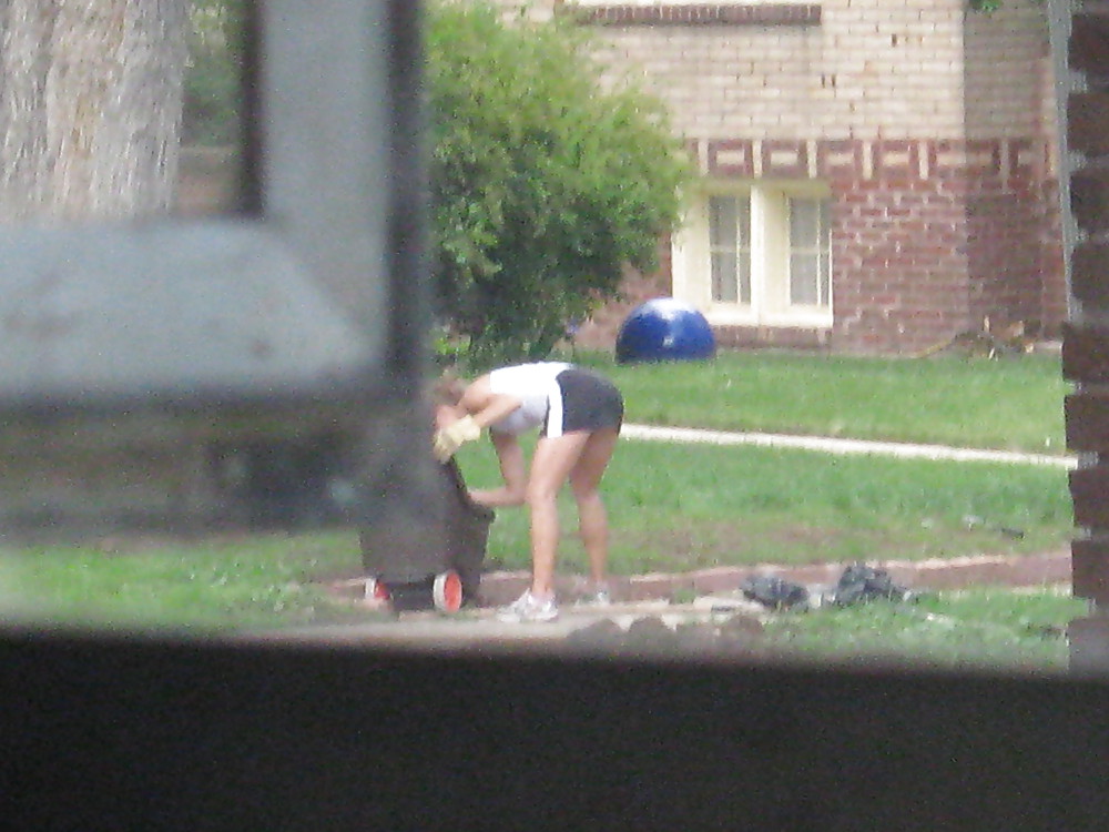Neighbors showing off, doing yardwork in skirts (original) #4189781