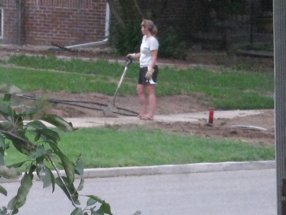 Neighbors showing off, doing yardwork in skirts (original) #4189798
