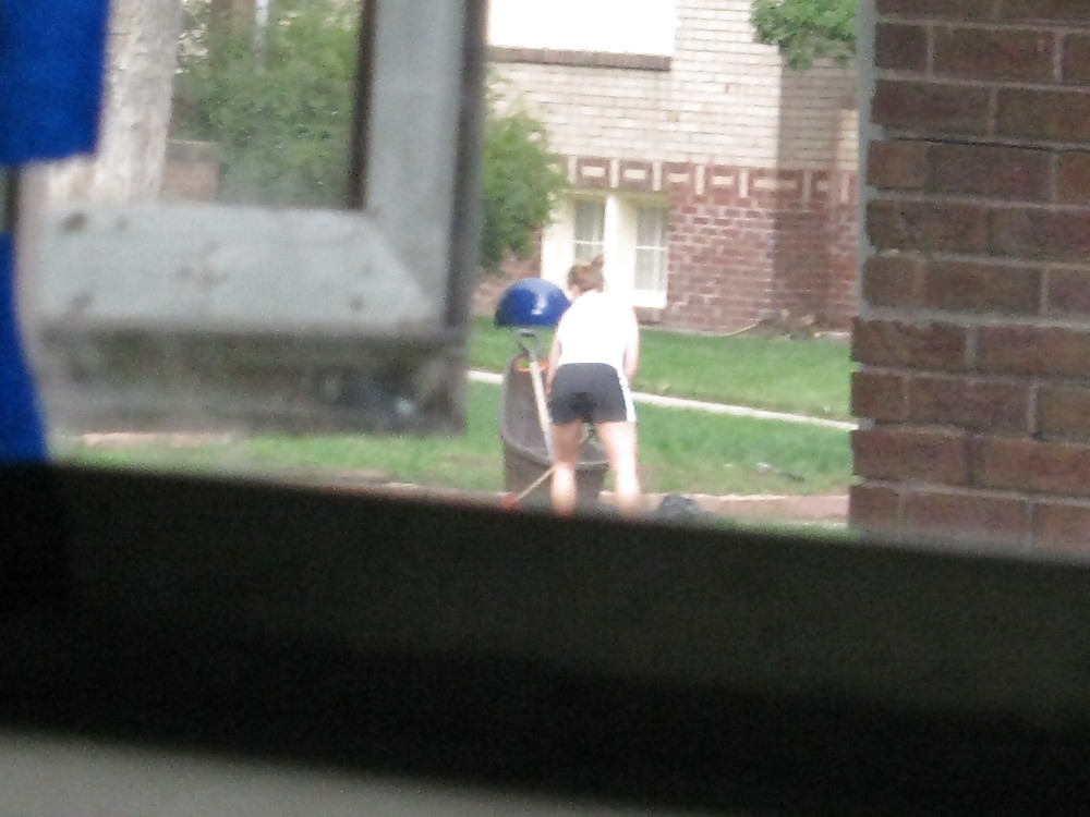 Neighbors showing off, doing yardwork in skirts (original) #4189820