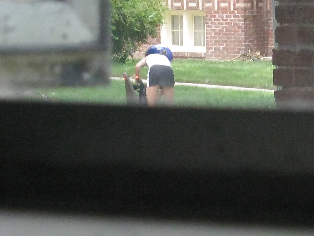 Neighbors showing off, doing yardwork in skirts (original) #4189873