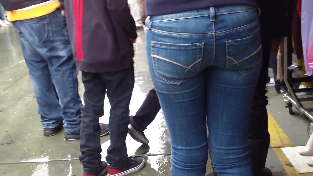 Nice sexy teen ass & butt in tight blue jeans  #17261031