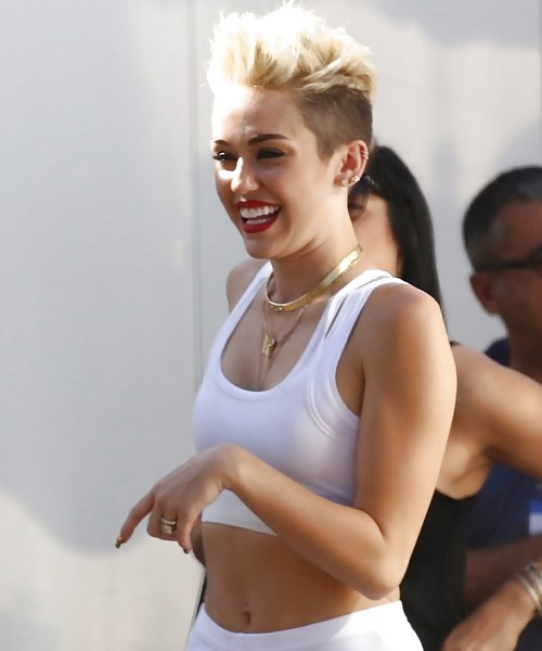 Sexy Miley Cyrus White Leggins June 2013  #17328702