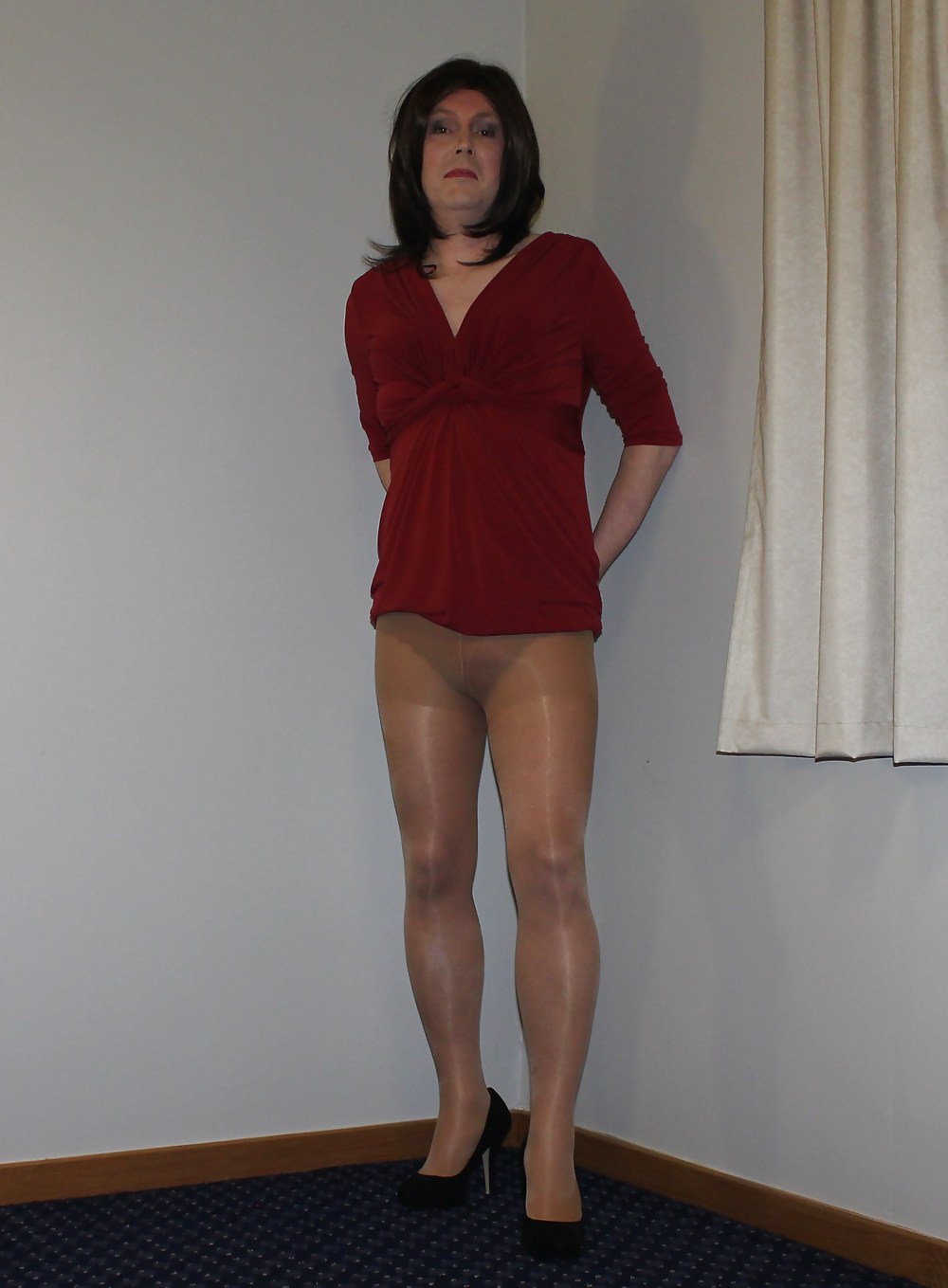 Red Dress and glossy pantyhose #17248012