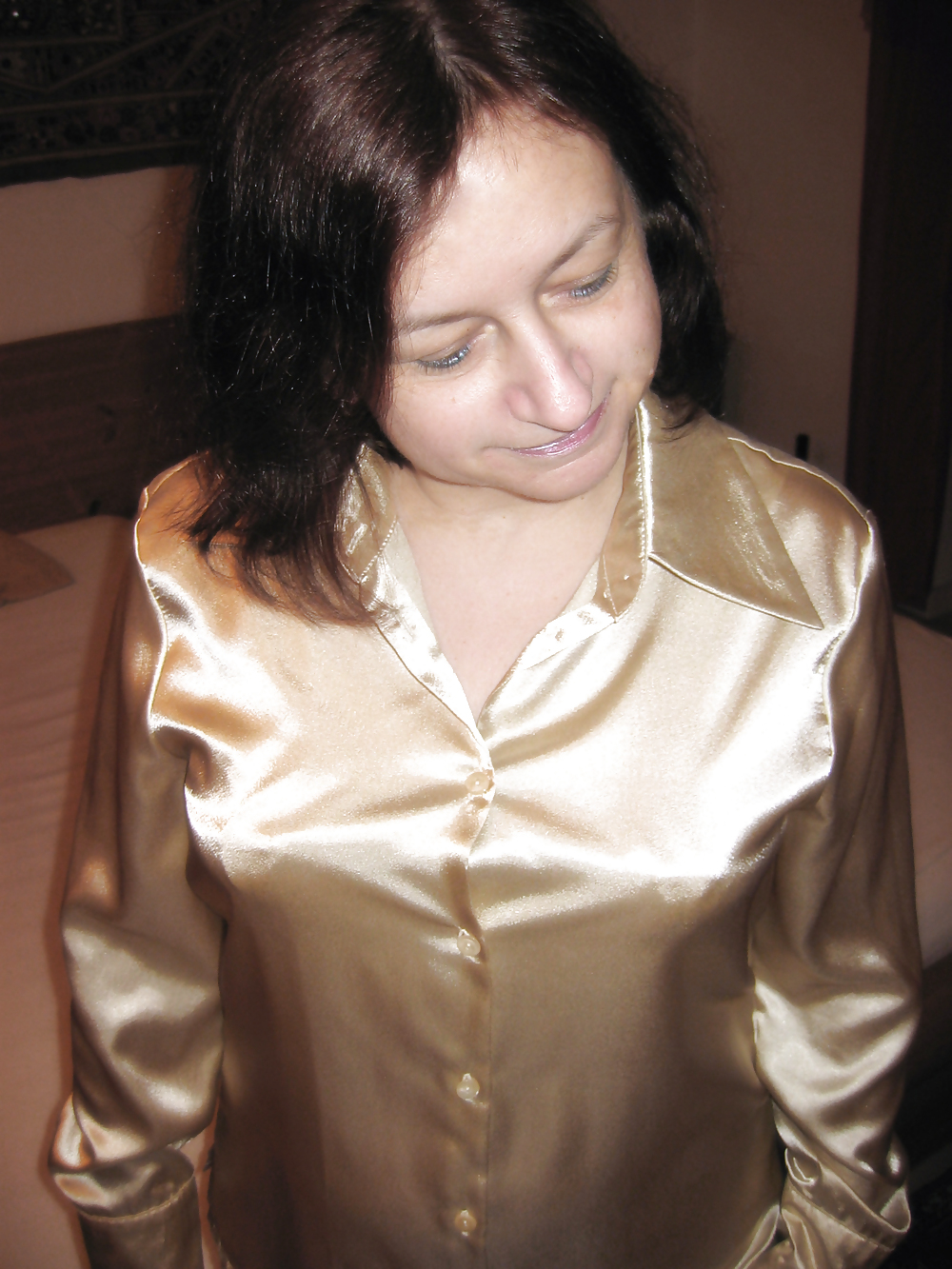 Wife in Satin Blouse and Vintage Bra #21667050