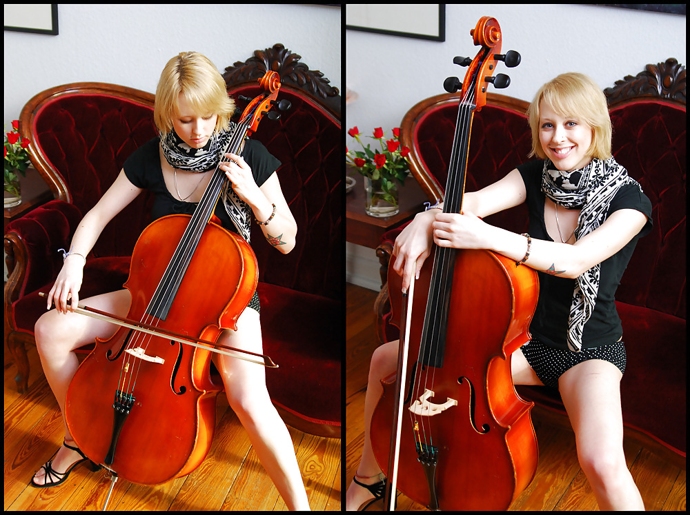 Pretty blond german with blue eyes and a Cello #14670711