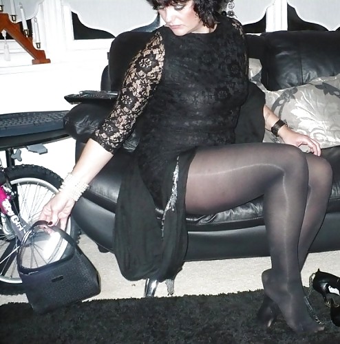 Slutty old MILF in leather and nylon #12621144