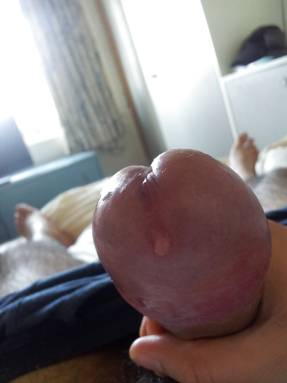 My fat cock head with fore skin pulled back + pre cum #8541733