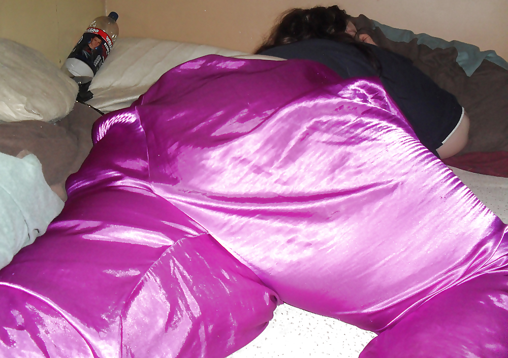 My SSBBW Girlfriend In Purple Satin Pajama Bottoms #21289251