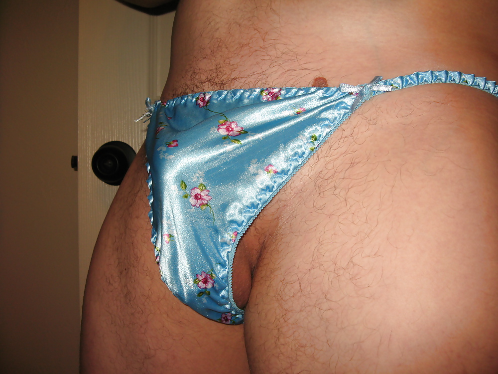 Blue and green floral satin thongs #13439412