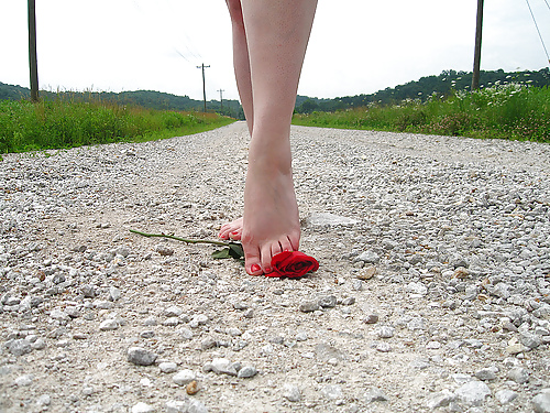 Barefoot girl stepped on a rose #4514856