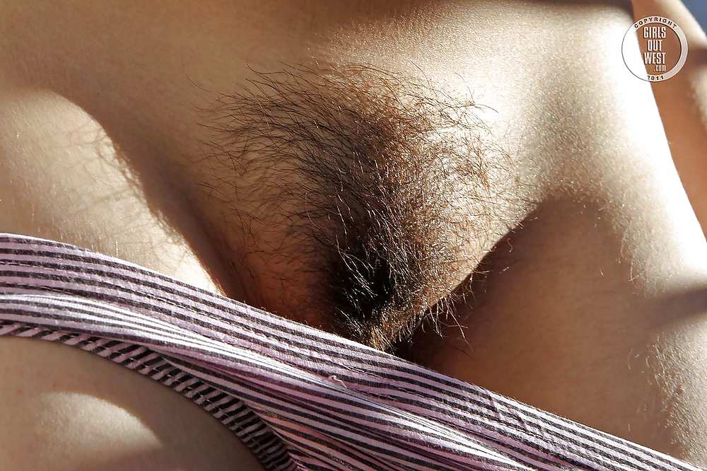 Amateur brunette exposing her hairy pussy outdoors #18356469