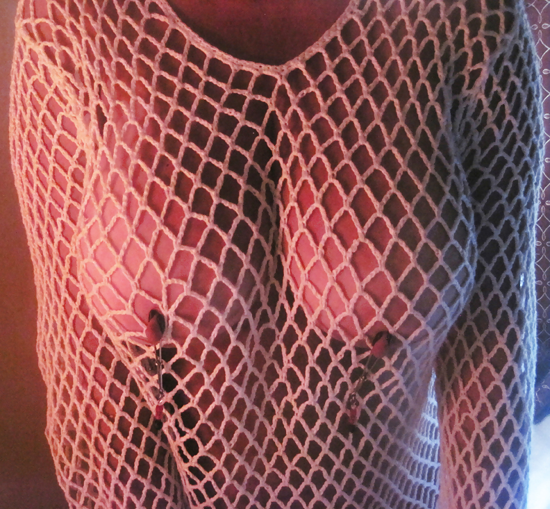 Nipple clamps and fishnet top #4865971