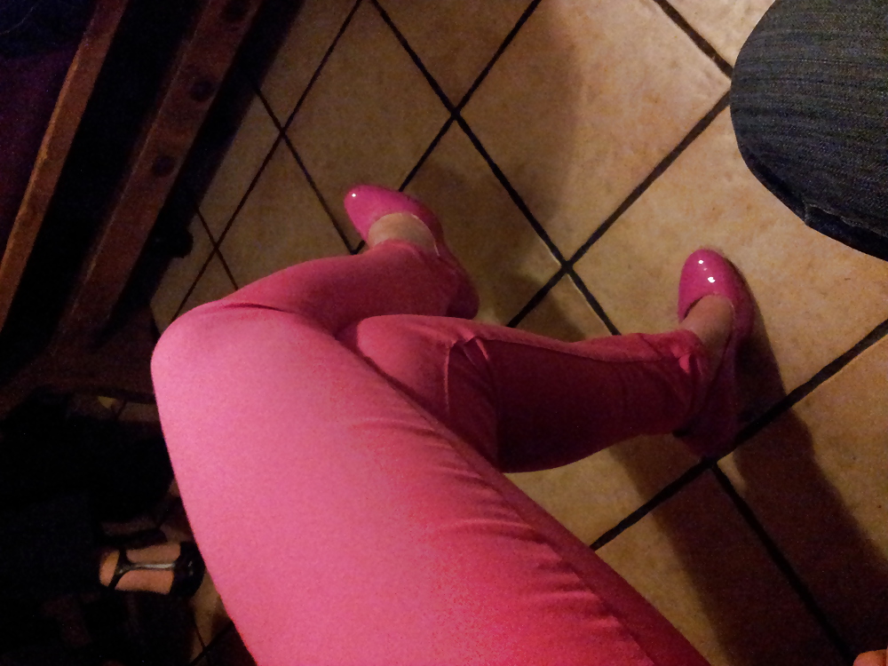 Wifes sexy pink pants lack patent shiny heels pumps shoes #17387667