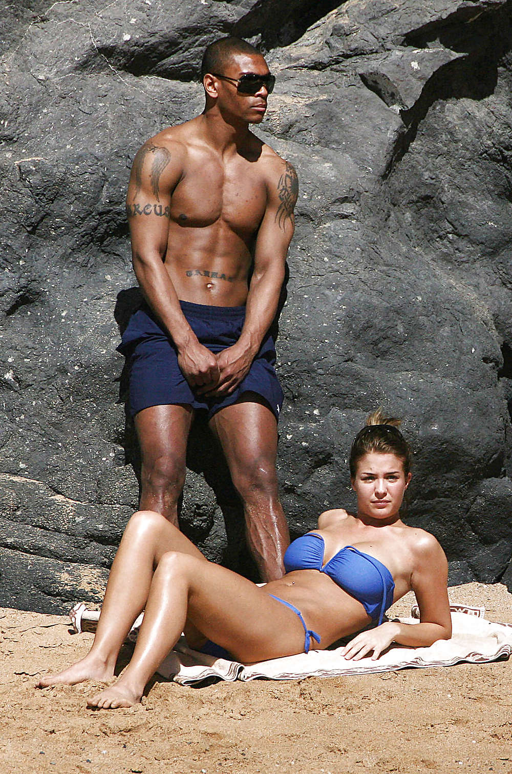 Gemma Atkinson Blue Bikini Candids on the Beach #3836893