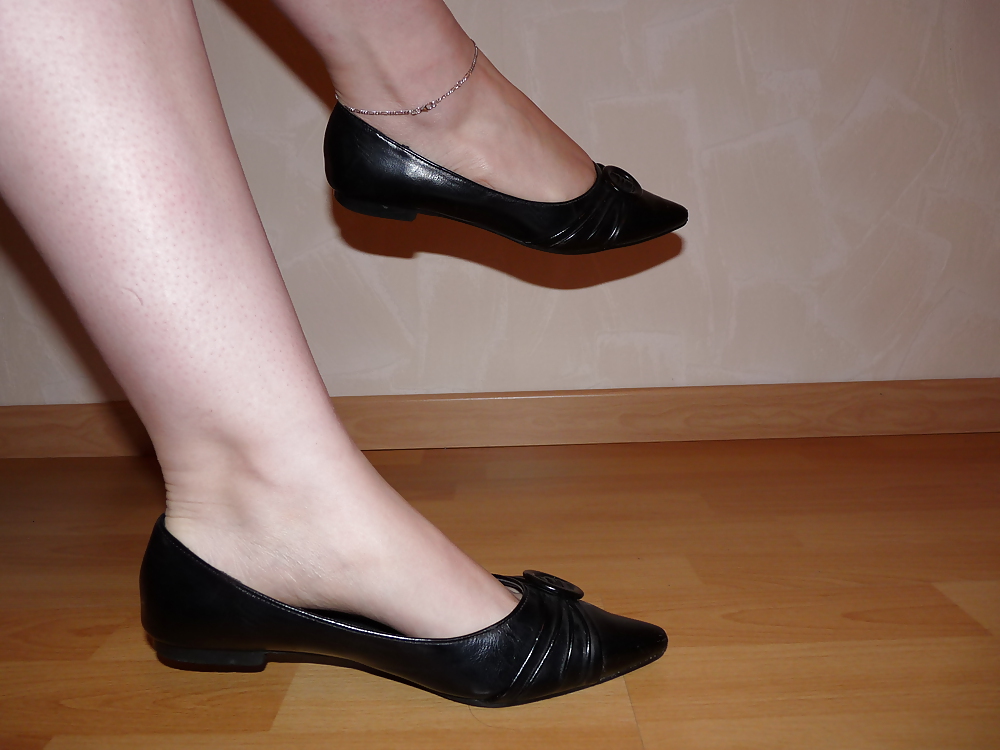 Wifes sexy black leather ballerina ballet flats shoes 2 #19330396