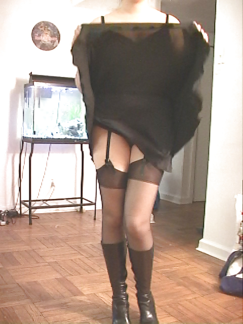 Teasing me in black dress boots and garters #16483295