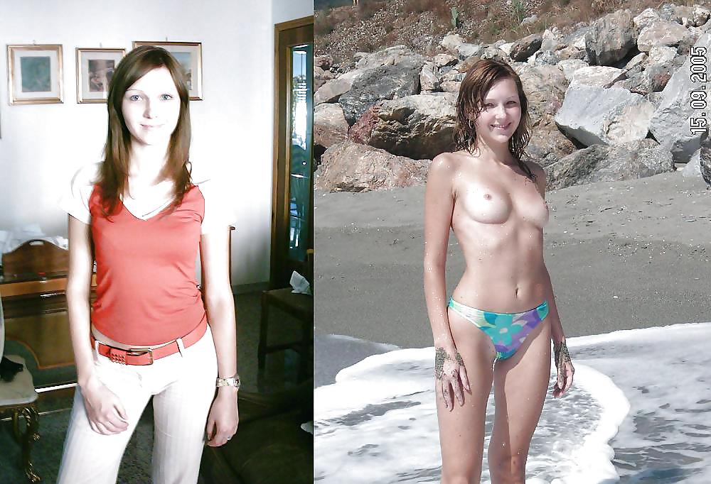 Jóvenes antes y después de vestirse desvestido
 #18065143