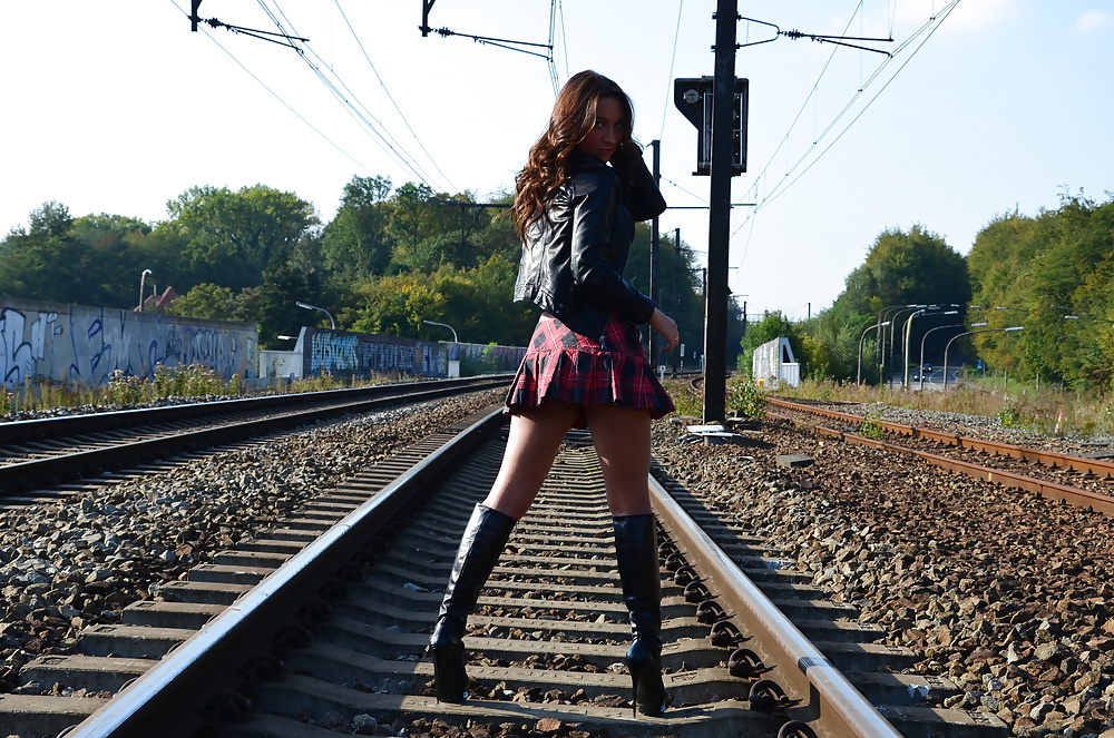 Young teen slut on the railway... in high heels boots #10845244