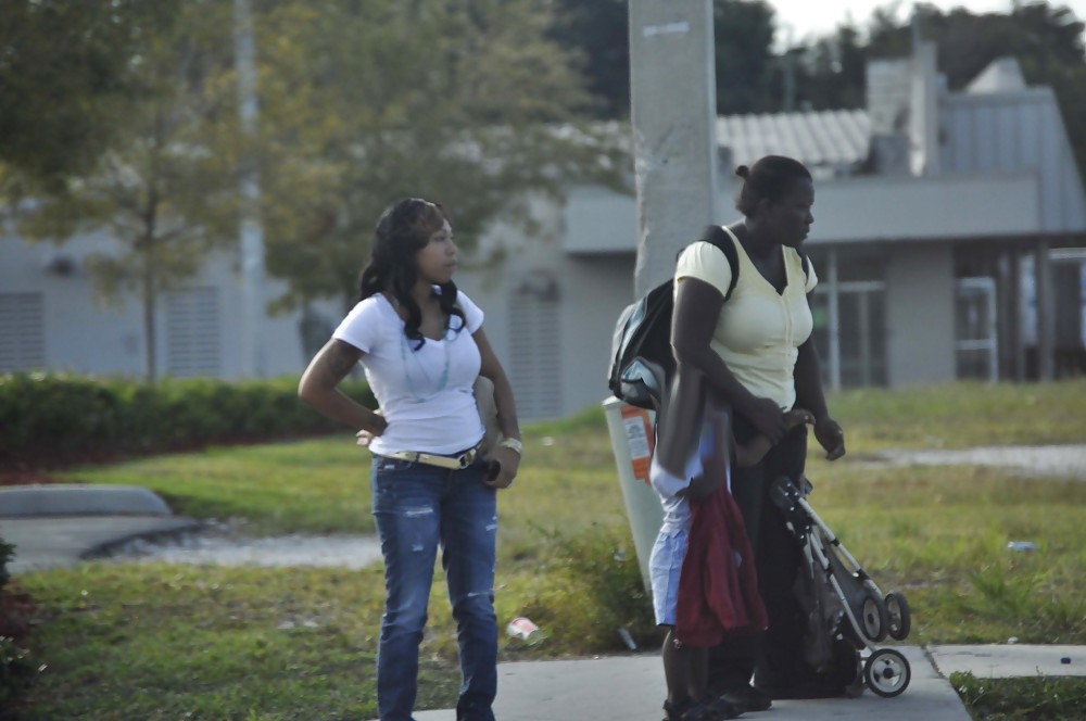 Skinny Black Chick at Bus Stop with Black Chubby MILF #11276105