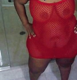 BBW Thick Ebony Mama wearing RED