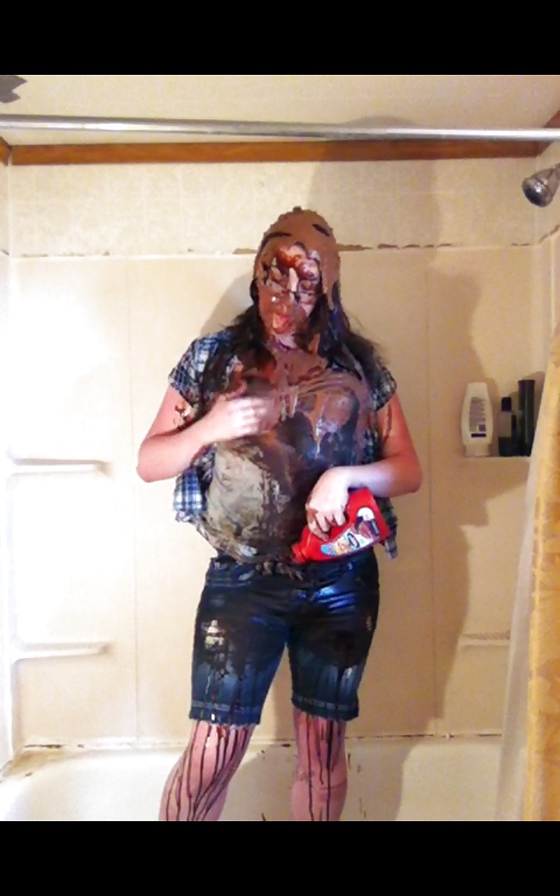 T-girl gets messy with chocolate and cake batter #16049204