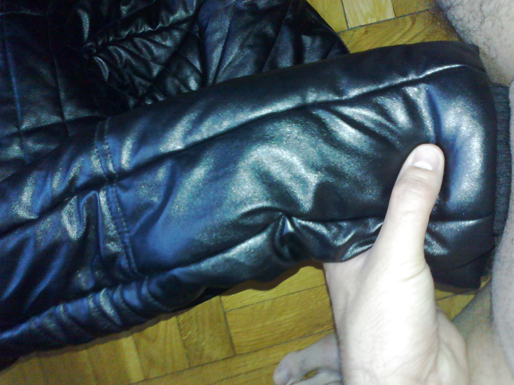 Sister's shiny leather down jacket fucked #15627350