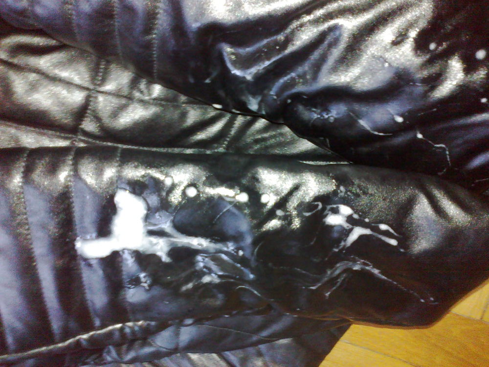 Sister's shiny leather down jacket fucked #15627406