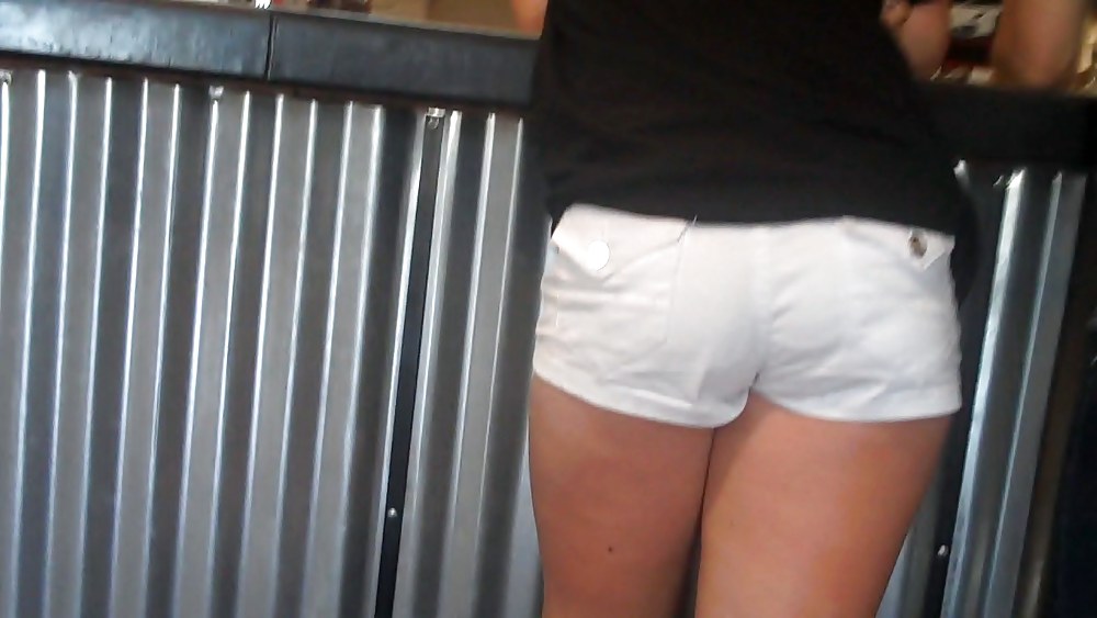 Girl at the counter in cut off jeans loving her butt & ass #4225118