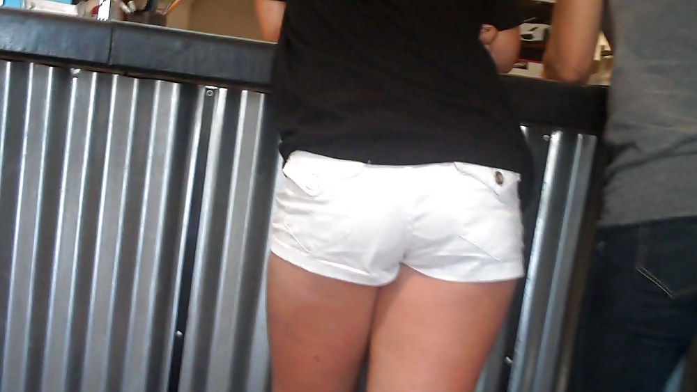 Girl at the counter in cut off jeans loving her butt & ass #4225122