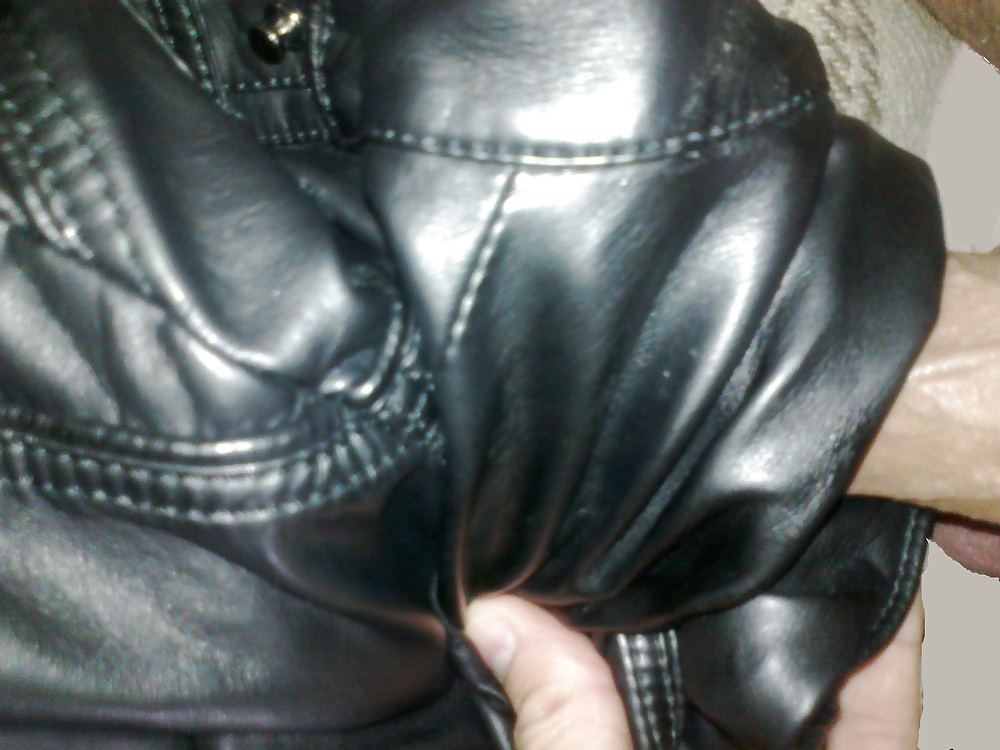 Cum with my sister's leather jacket #16559574