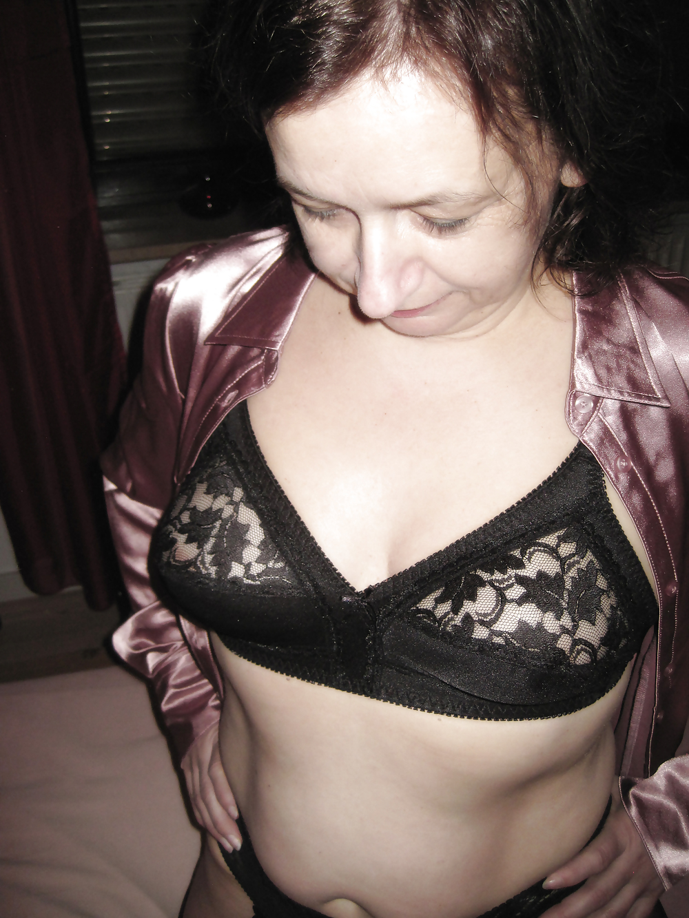 MILF in black lingerie, retro bra, garterbelt, hairy bush #22478181