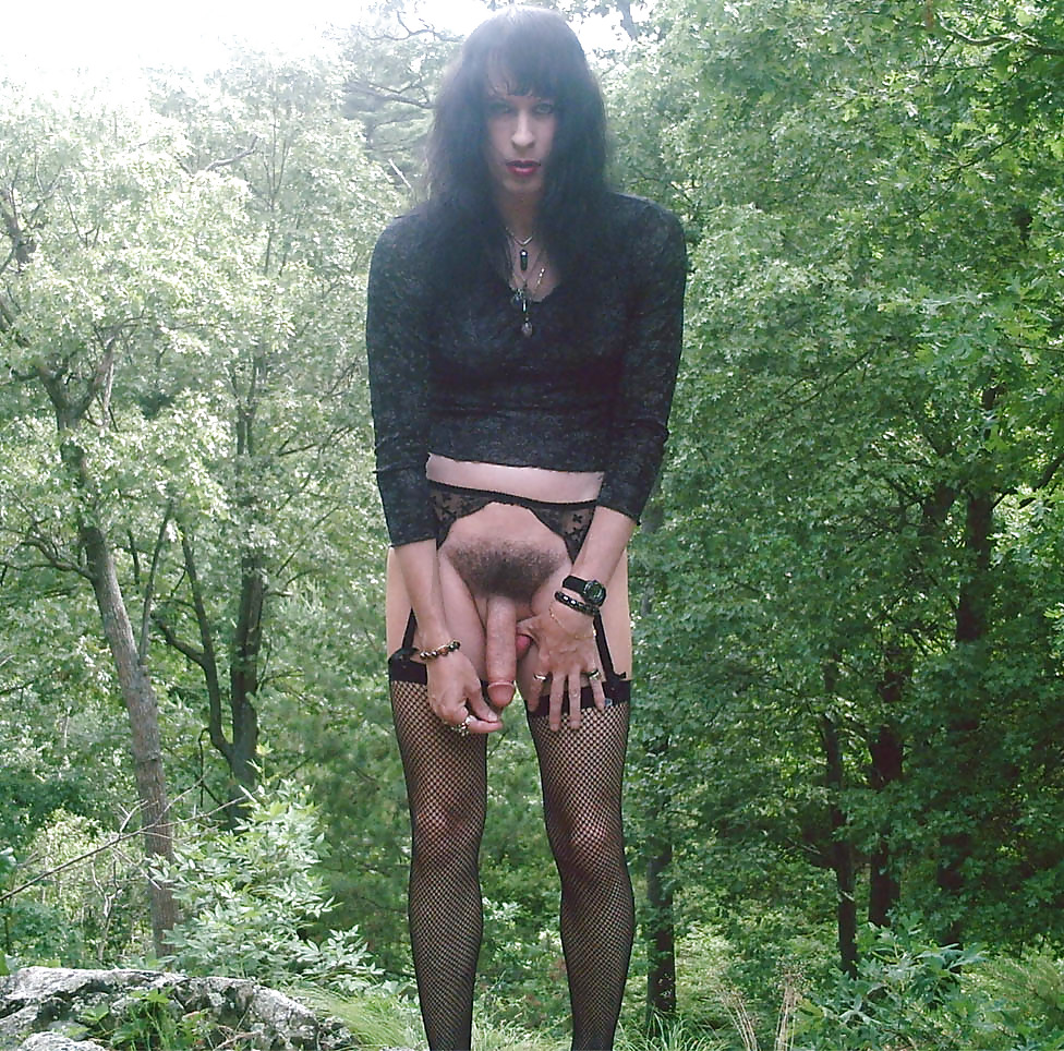 Goth Tranny whore in woods