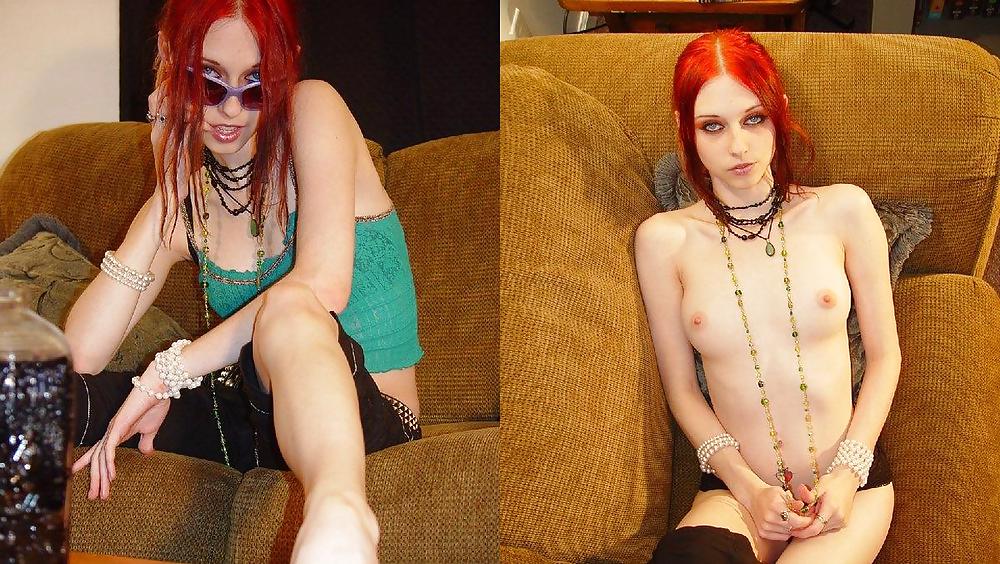 Jóvenes pelirrojas antes y después de vestirse desvestirse 
 #17571315