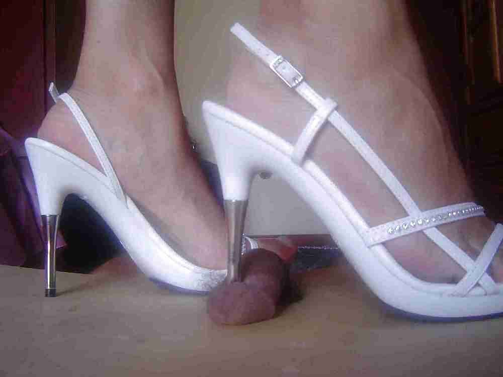 Sexy heels and cock, white sandals