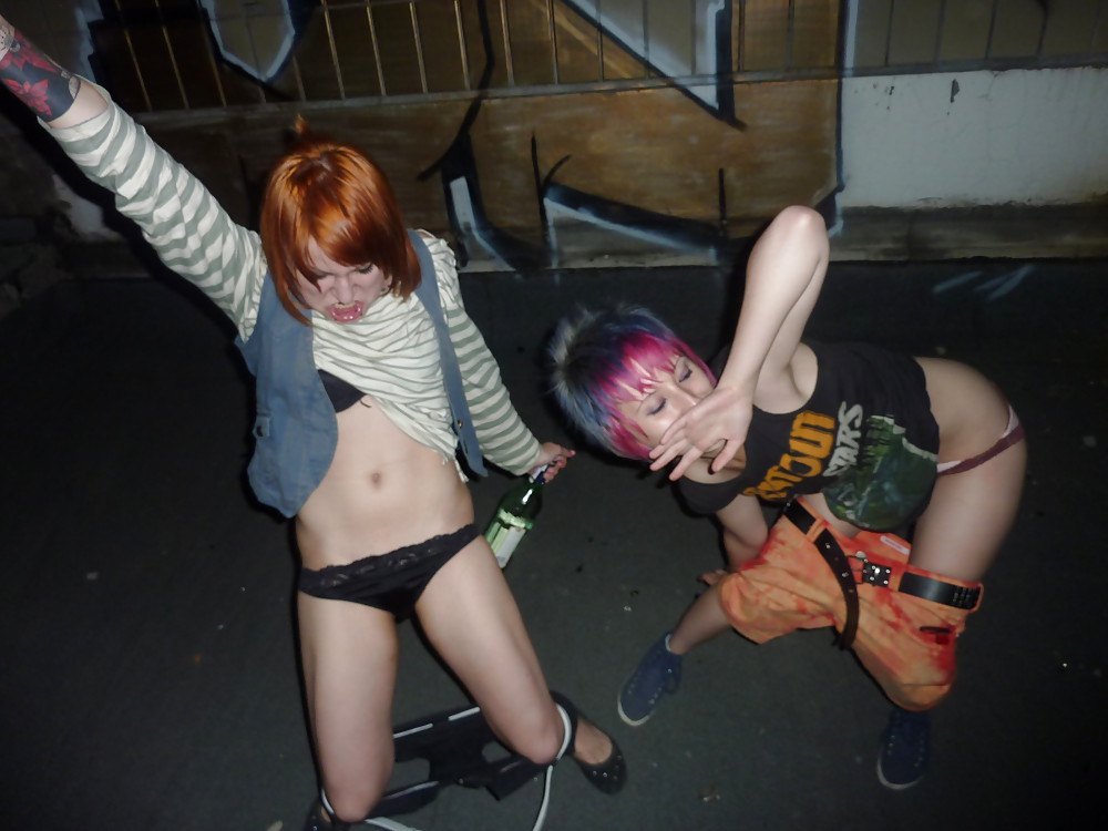 Punk Chix Playing in an Alley #8582035