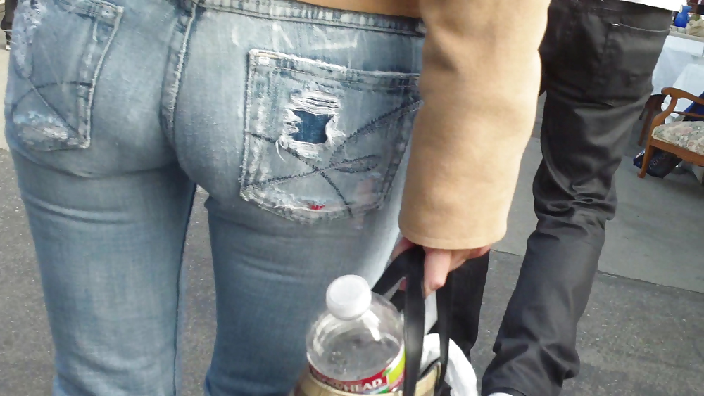 Blonde teen ass & butt in tight blue jeans #6486393