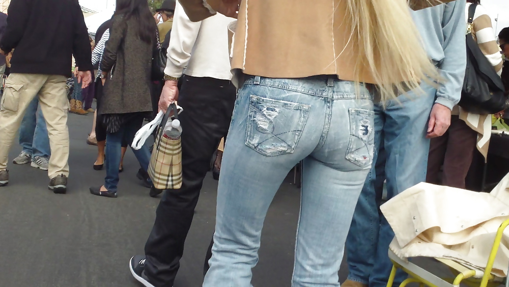 Blonde teen ass & butt in tight blue jeans #6486426