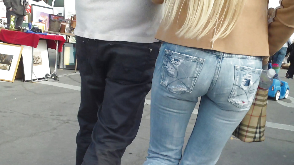 Blonde teen ass & butt in tight blue jeans #6486438