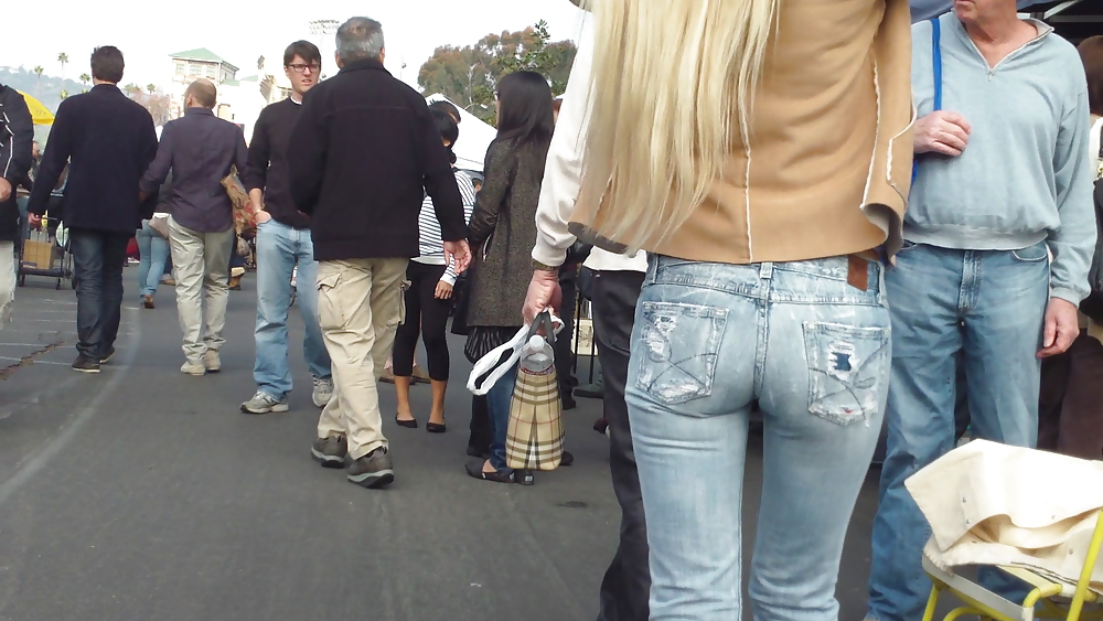 Blonde teen ass & butt in tight blue jeans #6486443