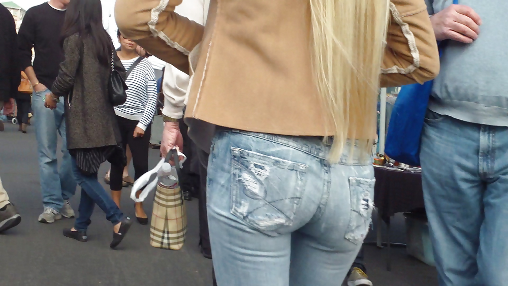 Blonde teen ass & butt in tight blue jeans #6486545