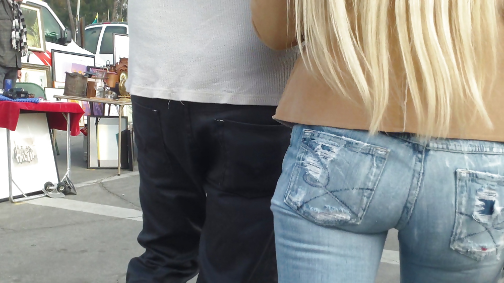 Blonde teen ass & butt in tight blue jeans #6486564