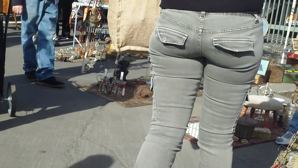 Nice tight sexy butt & butt in grey jeans