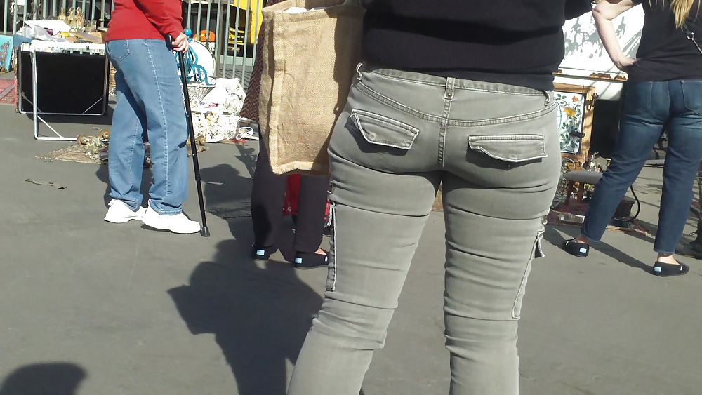 Nice tight sexy butt & butt in grey jeans #10753650