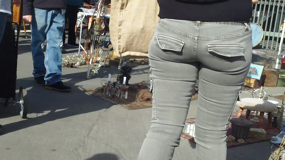 Nice tight sexy butt & butt in grey jeans #10753695