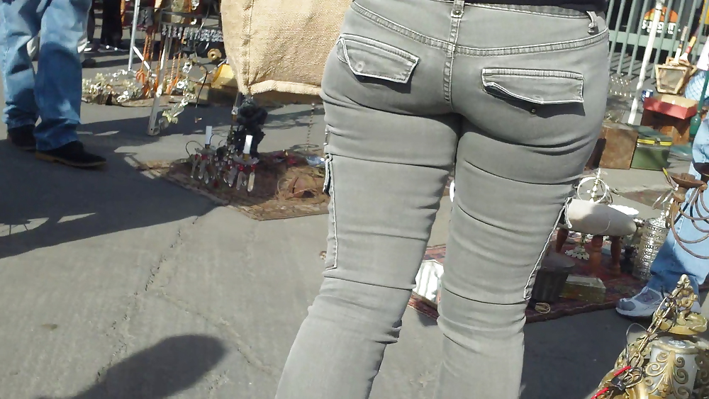 Nice tight sexy butt & butt in grey jeans #10753703