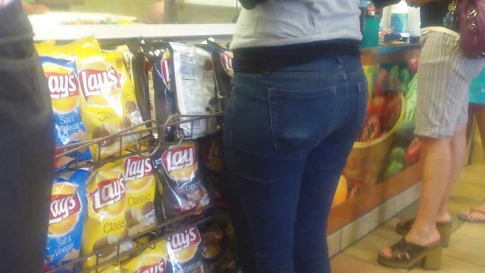 Standing behind a fine ass & butt in blue jeans #12217220