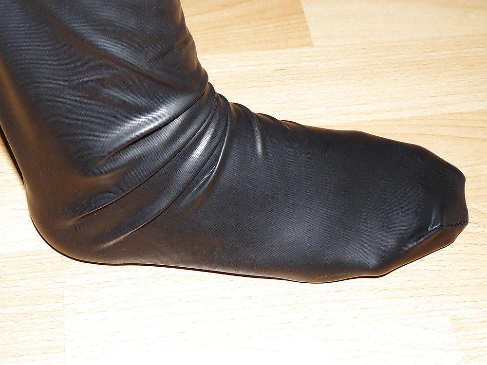 Wifes sexy latex leather wetlook shiny stockings #21660679