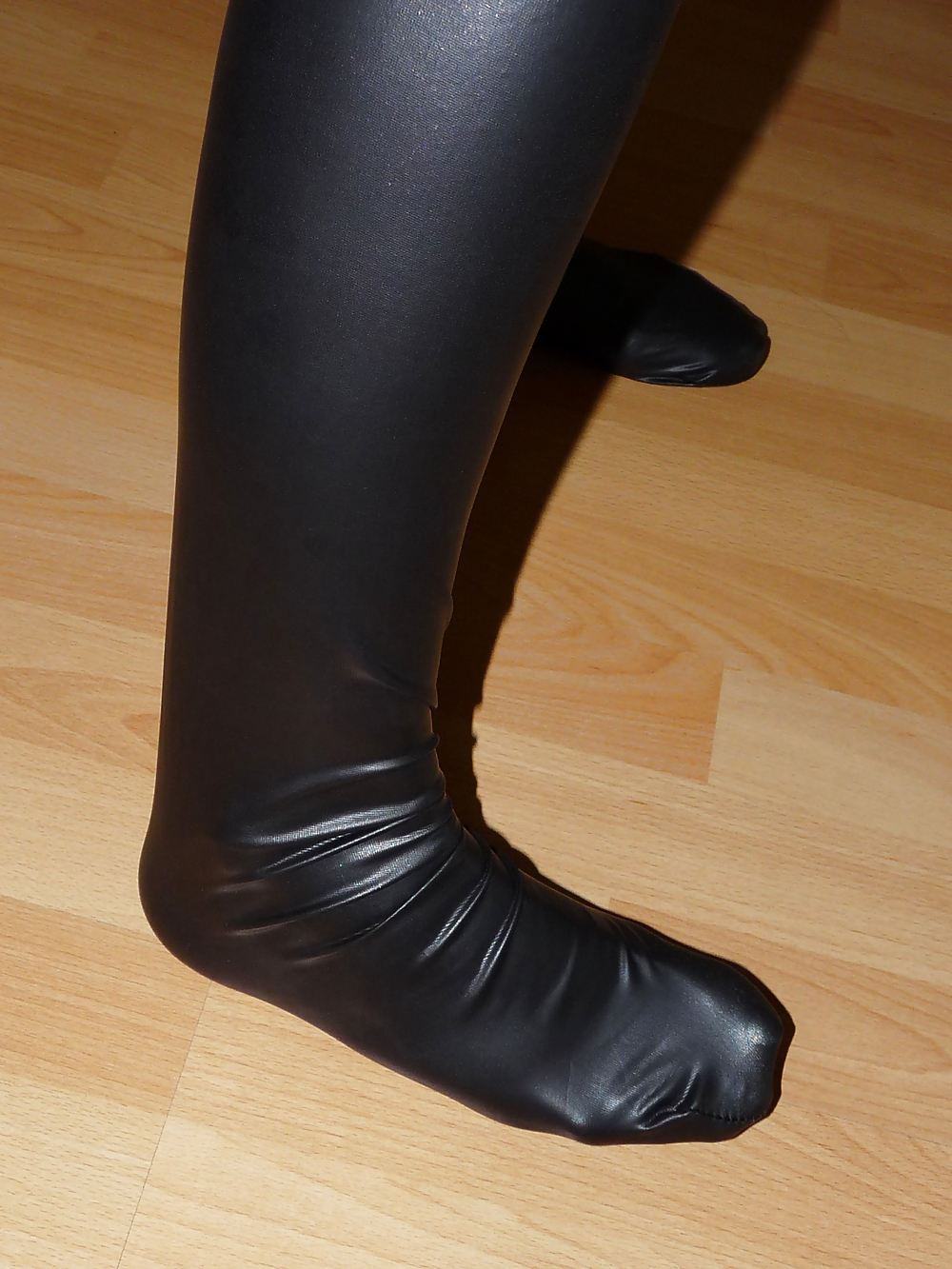 Wifes sexy latex leather wetlook shiny stockings #21660687