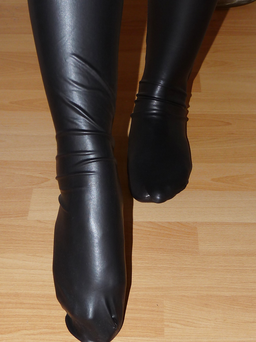 Wifes sexy latex leather wetlook shiny stockings #21660731