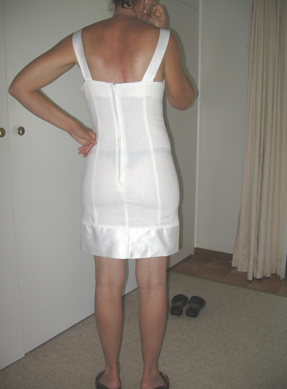 Upskirts of my redhead wife in her tight white dress #5543136